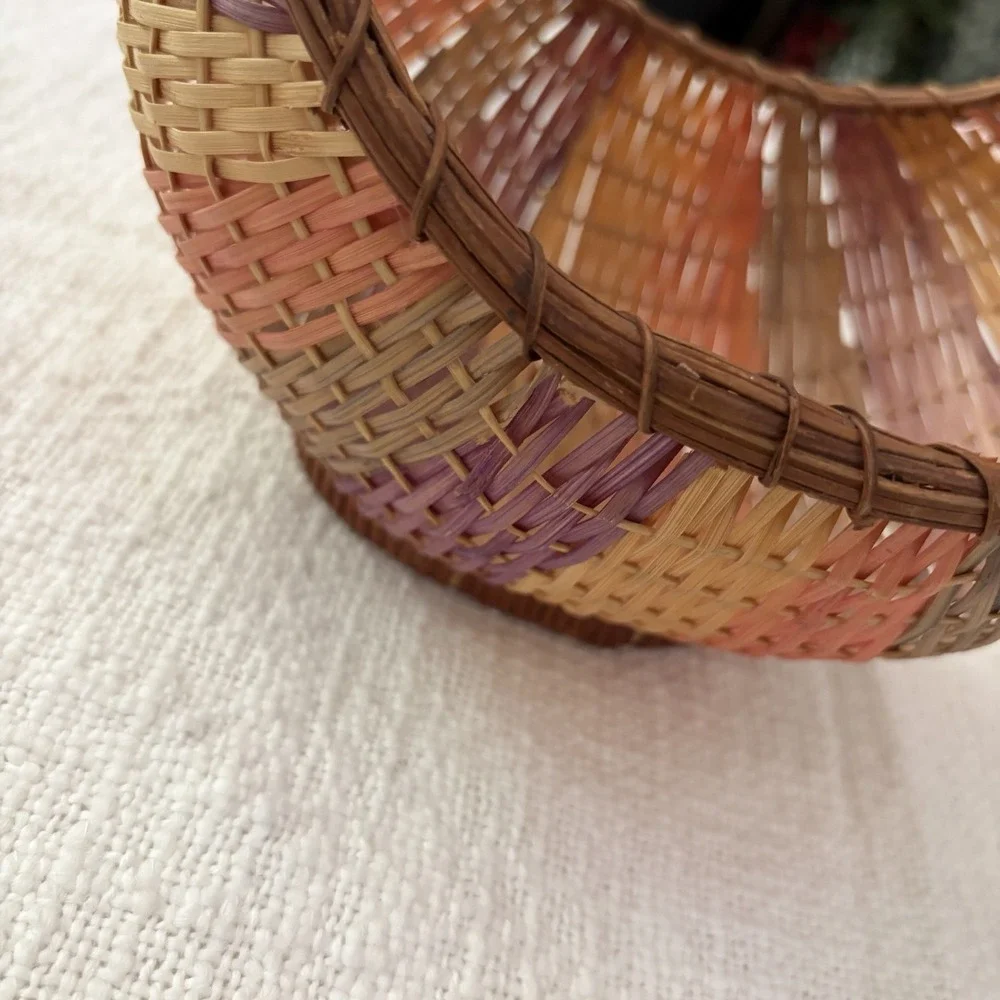 Vintage 1986 Avon Pastel Collection Handled Woven Multi-Color Bamboo Basket